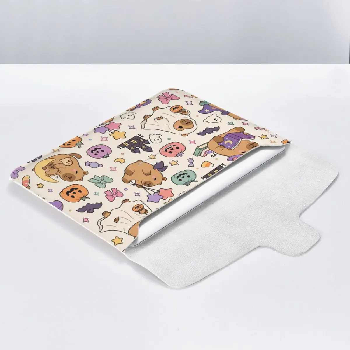 Capybara Cute Anime PU Leather Horizontal Laptop Sleeve Shockproof Soft Lining Notebook Case 13 Inch