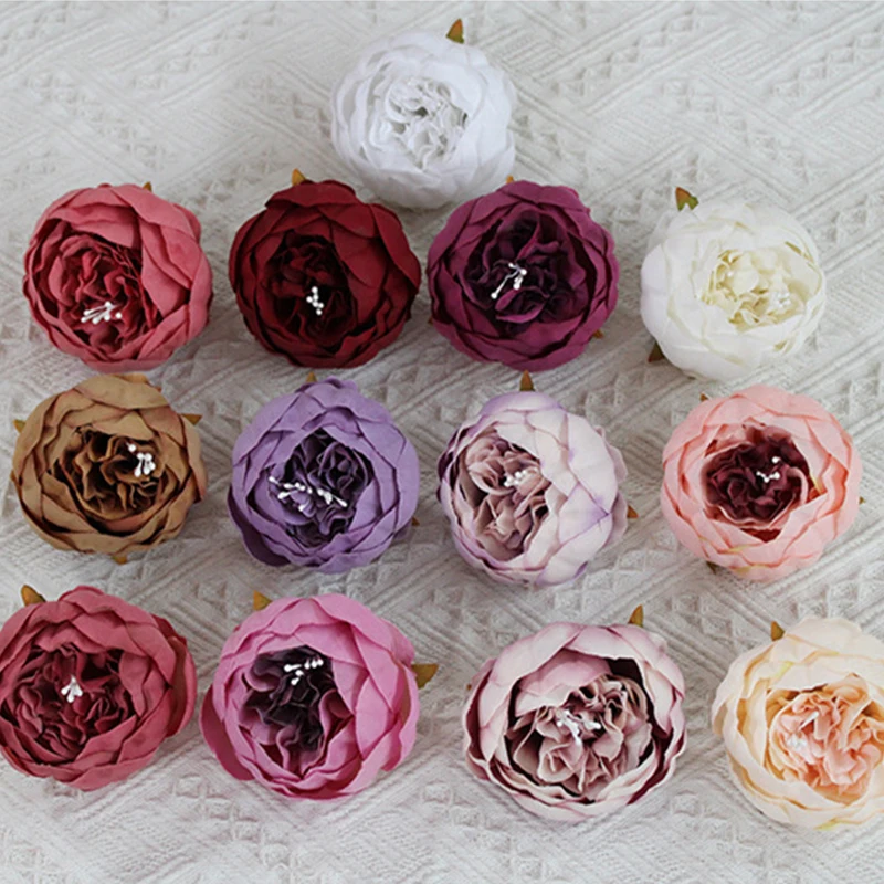 30pcs 7-8cm peony Artificial Silk Flower Heads For Wedding Decoration DIY Wreath Gift Box Scrapbooking Craft Fake Flowers