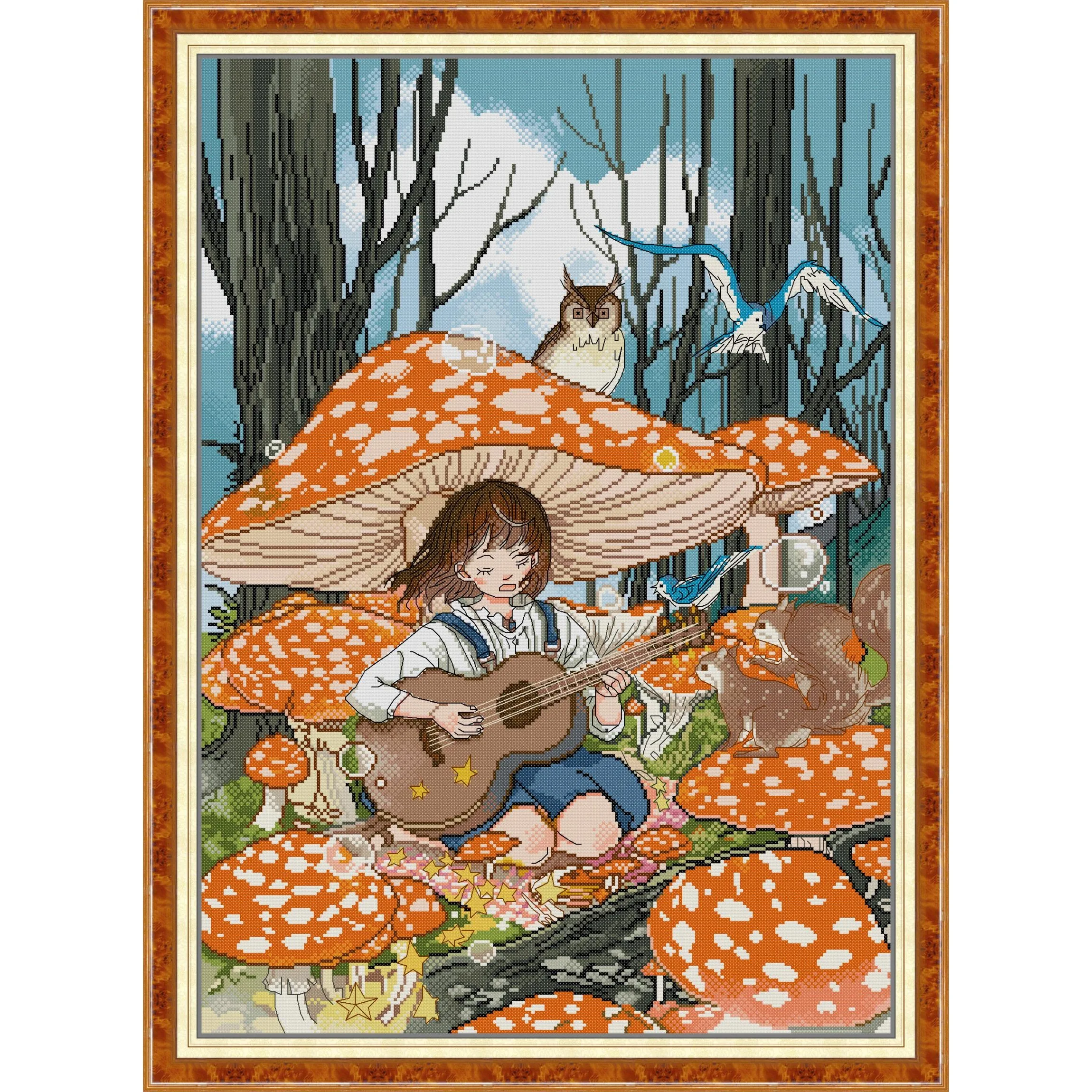 

Soulgift News Комплект для вышивки крестом с предварительной печатью, штампованная ткань Aida с нитками DMC, набор для вышивания - Звук музыки в лесу