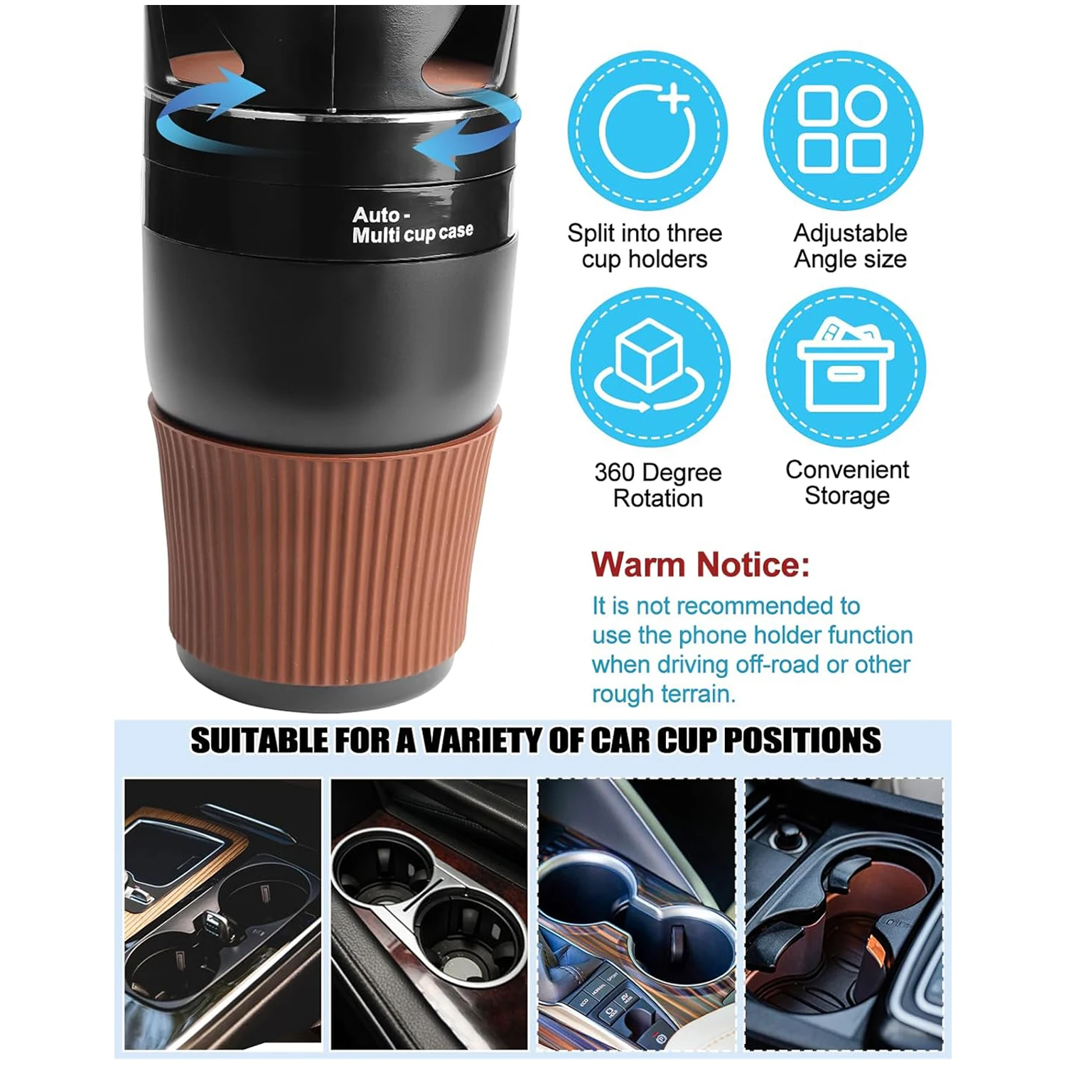 حامل أكواب السيارة متعدد الوظائف 3 في 1 360 درجة ° الدورية قابل للتعديل زجاجة ماء السيارة حامل المشروبات المنظم اكسسوارات السيارات #3