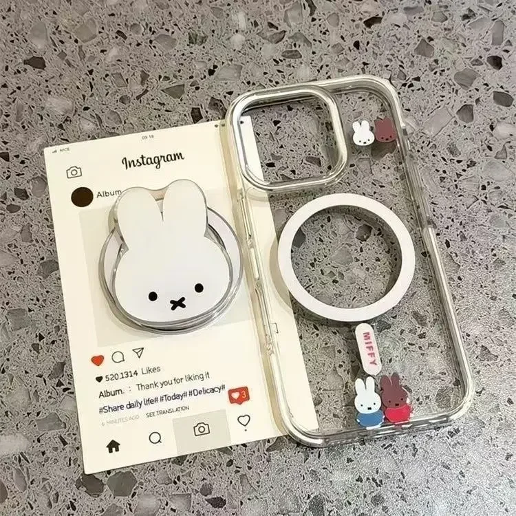 Anime Kawaii Miffy Kaninchen Magnetischer Handyständer Cartoon Teleskopischer Tragbarer Ständer Magnetischer Handy-Airbag-Ständer Mädchengeschenke F – Detail 1