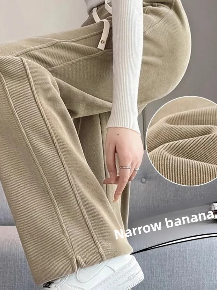 

Thiened Fce Banana Wide Leg Pants High Waist Straight Cut Women's Sle Spring Autumn Winter Casual Trousers