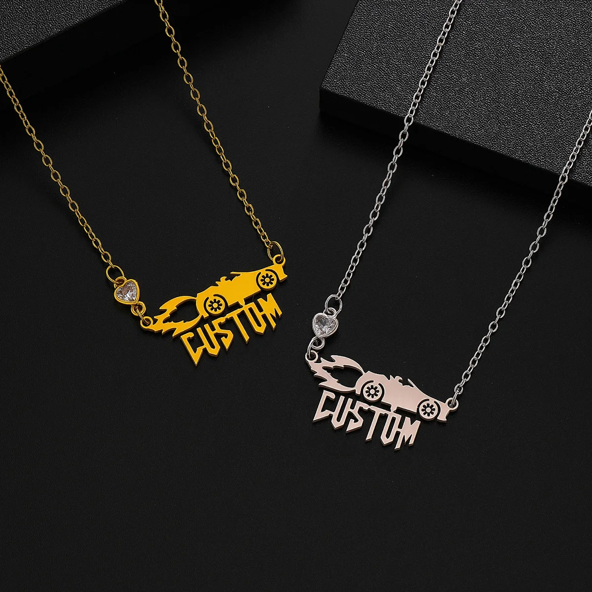Stainless steel customized name personalized racing style car pendant necklace jewelry gift
