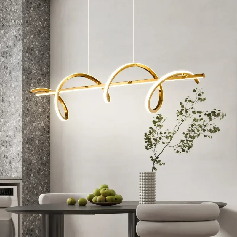 

SANDYHA Modern S Shape LED Pendant Light Stainless Steel Chandelier for Dining Table Living Room Decor Long Hanging Lamp