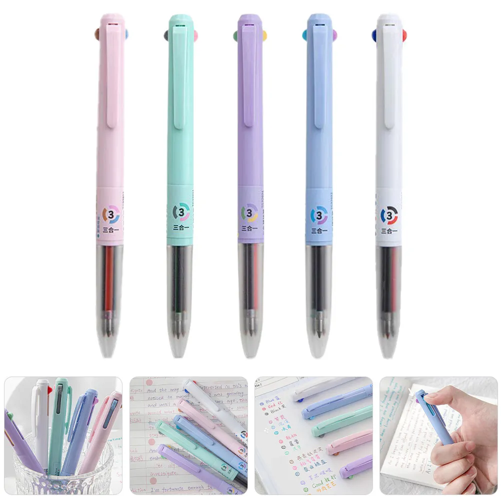 

5Pcs Multicolor Press Ballpoint Pen Cute Delicate Design Smooth Writing Pen for Adults Teens Gift Portable Household Writing