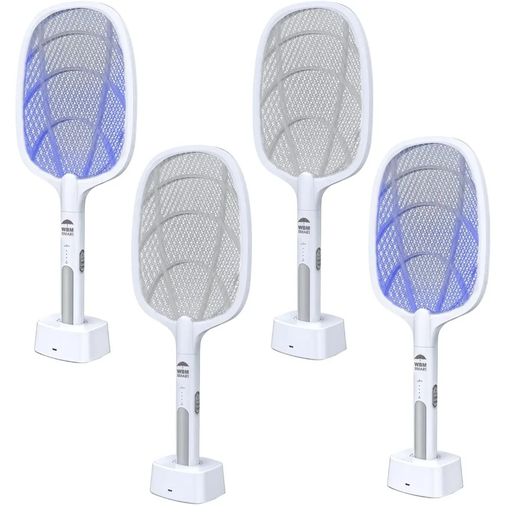 

USB-перезаряжаемая лампа-ловушка для комаров и электрическая мухобойка 2-в-1 с 3-слойной защитной сеткой для дома и улицы, набор из 4 штук