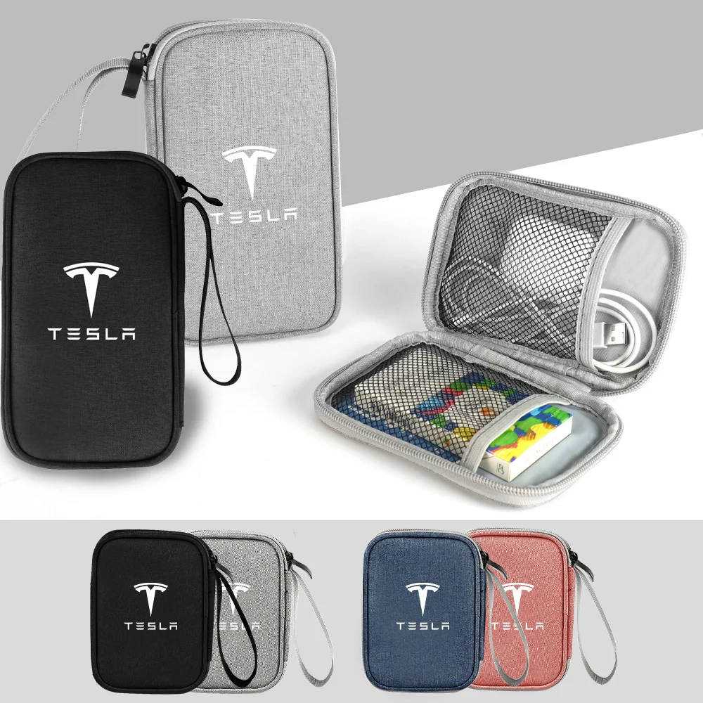 1pc For Tesla Model S 3 Y 2012-2023 2013 2016 2017 2020 2021 Highland Y Car digital Supplies Storage bag USB Cable Storage Box