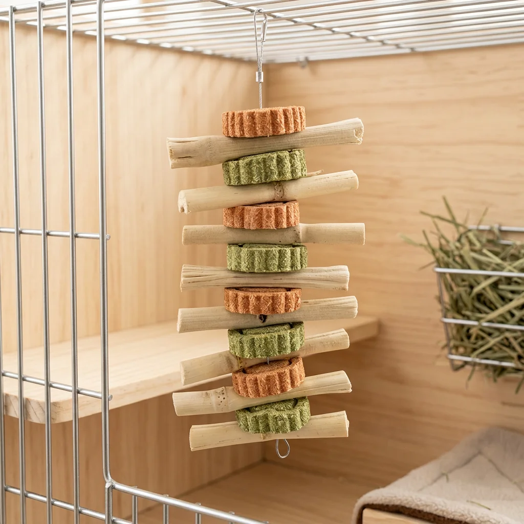 Kaninchen-Kauspielzeug für Zähne Kleintier-Spielzeug Natürliche Holz- und Graspflöcke zum Kauen und als Leckerbissen für Meerschweinchen, Hamster, Chinchillas – Detail 5