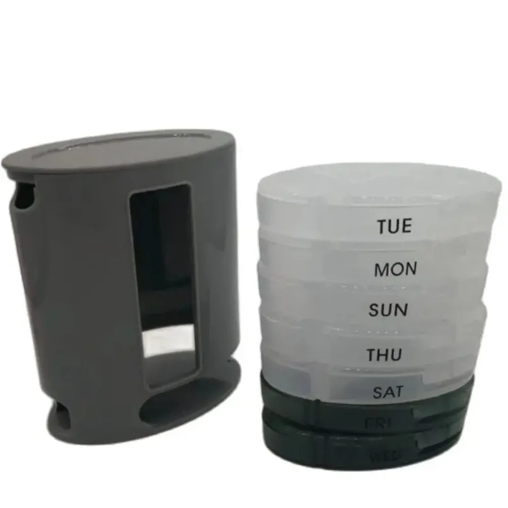 Portable Weekly Pill Organizer 1 Dispenser 7 Stackable Compartments Four Times-a-Day Pill Container Box Vitamin Holder Case