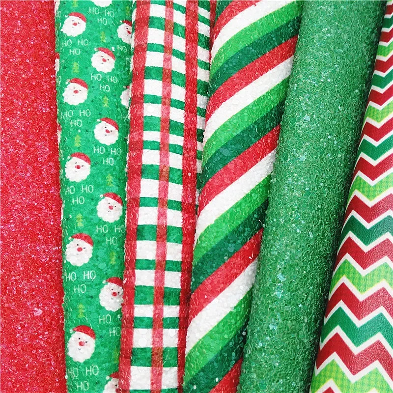 Natale Glitter Leather babbo natale plaid Stripes stampato Chunky Glitter Leather Sheets feltro Vinyl DIY Craft Mini Rolls W266