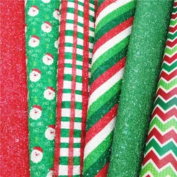 Natale Glitter Leather babbo natale plaid Stripes stampato Chunky Glitter Leather Sheets feltro Vinyl DIY Craft Mini Rolls W266