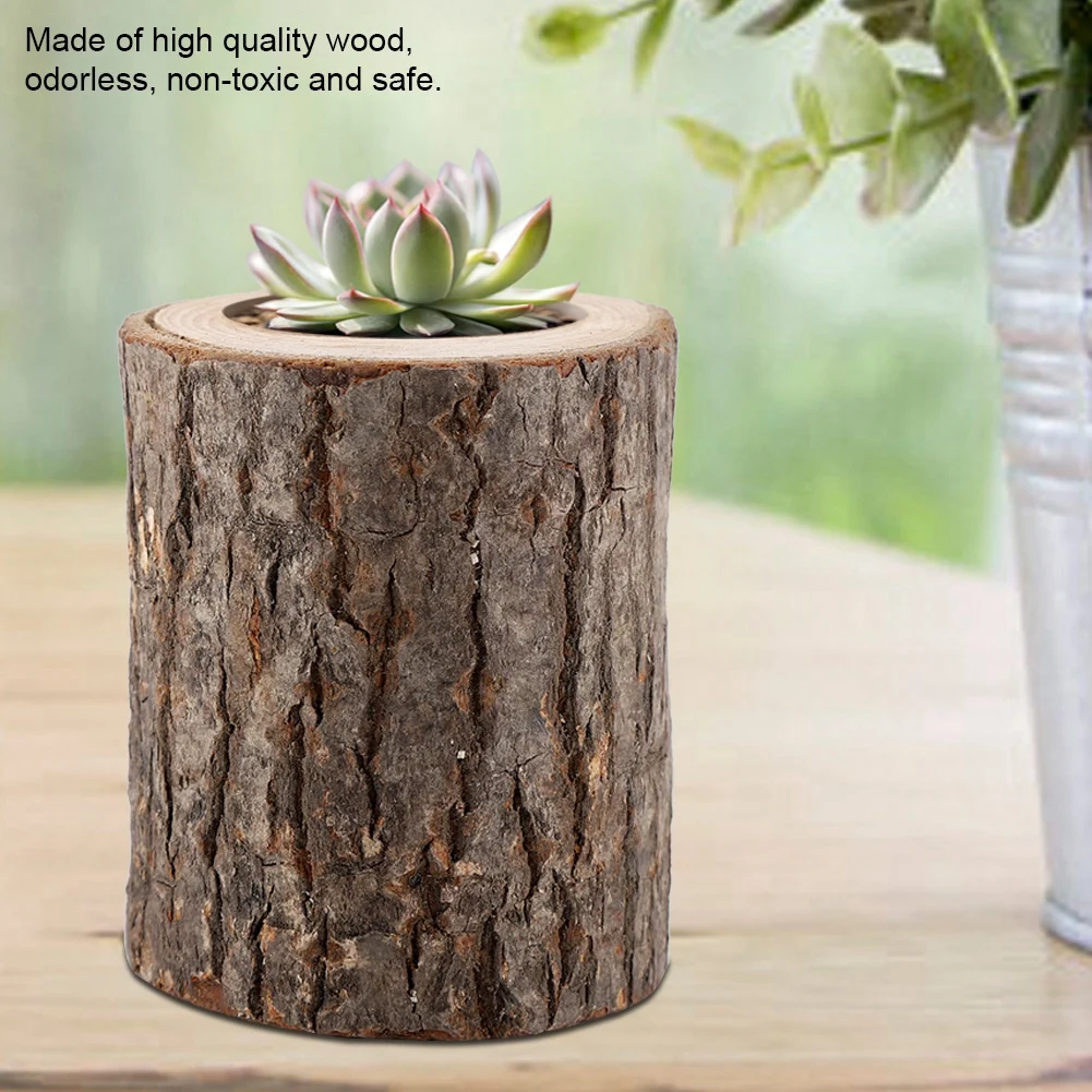 Wood Timber Pile Candle Holder Stand Candlestick Log Flowerpot Ornament Decor