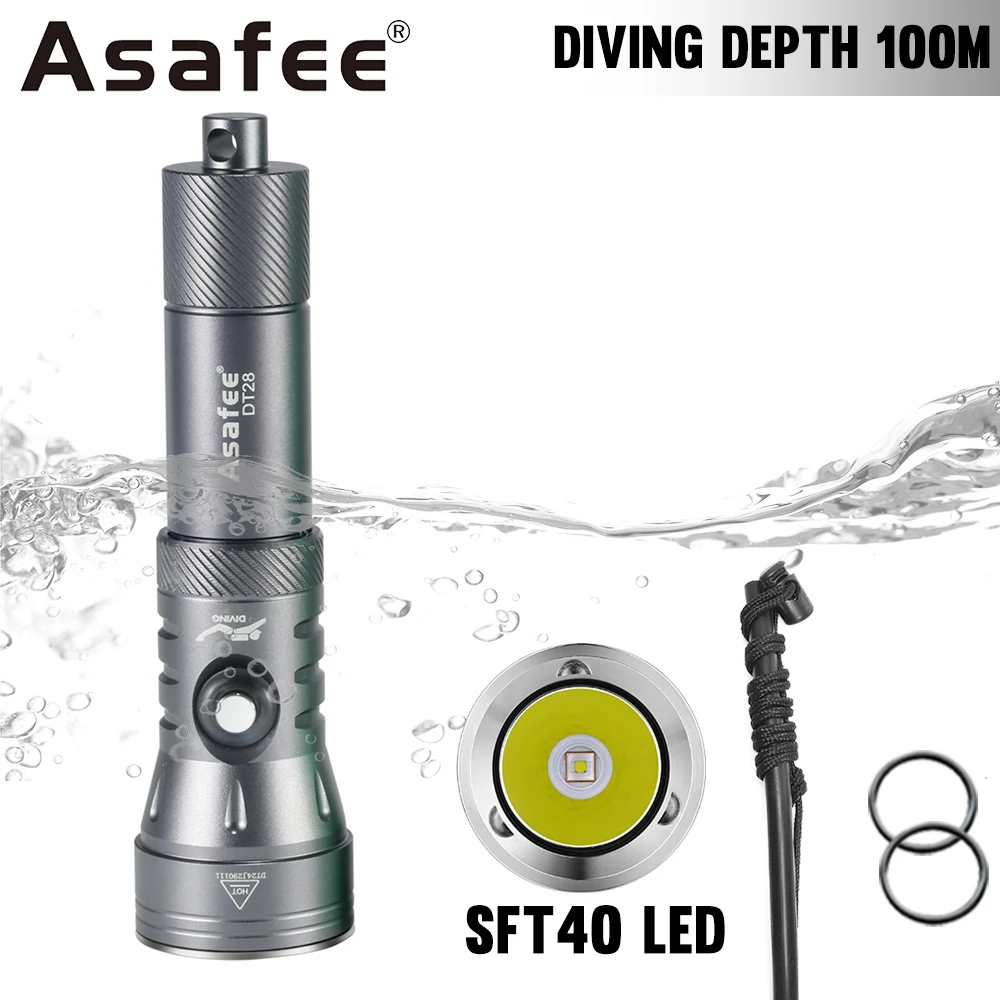 Asafee DT28 SFT40 2000LM Led Diving Flashlight Professional IPX8 Waterproof Scuba Lamp Underwater Scuba Torch For Night Diving