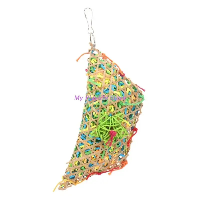 Bird Chewing Toys Foraging Shredder Toy Parrot Bamboo Woven Pouch Toy Hanging for Cage for Cockatiel Conure African Grey