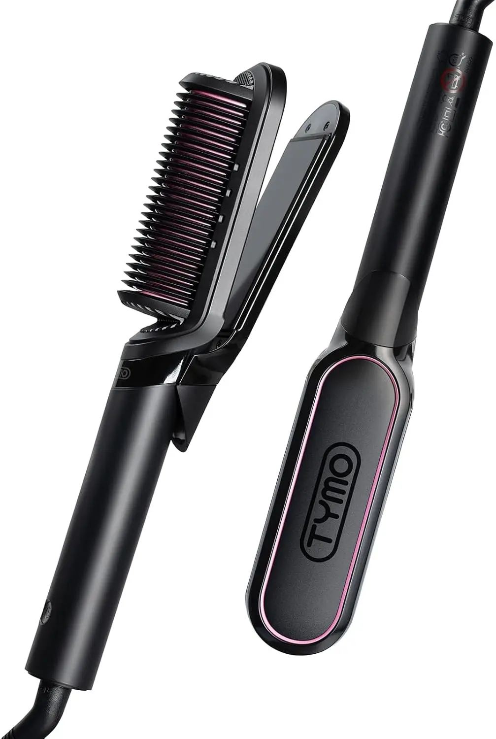 2 in 1 Hair Straightener Brush, 200M Ions, Ceramic Hot Comb for Anti-Frizz, Waves & Curls, Dual Voltage