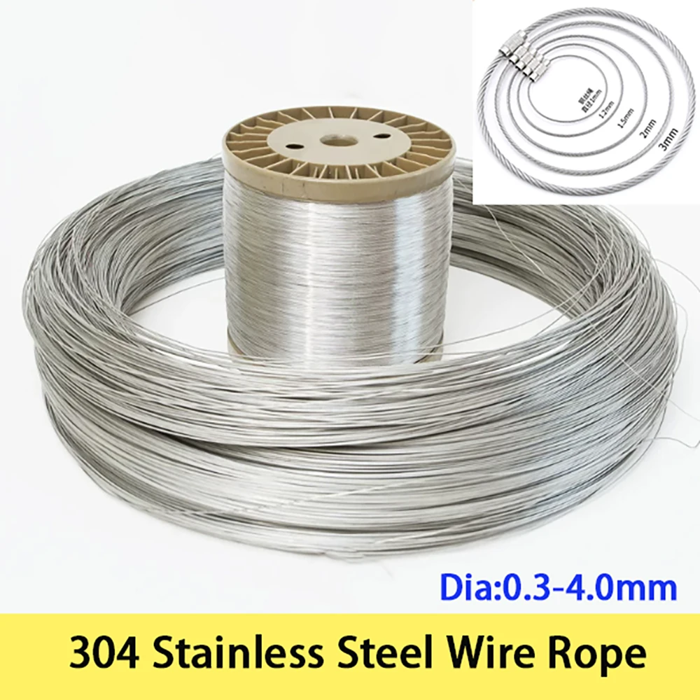 2-20 Meters 7*7 0.3mm 304 Stainless Steel Wire Rope 0.4/0.5/1.2/2.5-4.0mm Cable Clothesline Soft Fishing Lifting Cable Rustproof