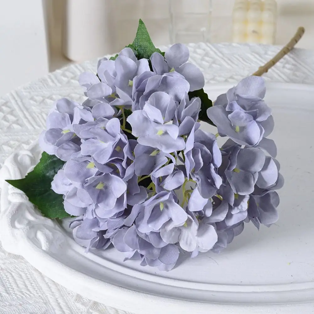 45CM Flower Bouquet Blue Artificial Hydrangea With Leaves Realistic Colorful Home Decor