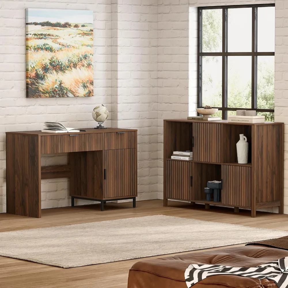 Modern Cube-Style Bookshelf with 3 Open Shelves and 3 Doored Cabinets for Home Storage