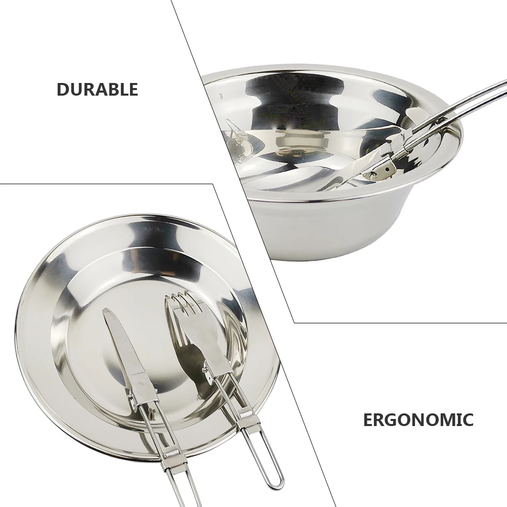 

1 Set Of Durable Stainless Steel Camping Cookware Portable Cooking Equipment Outdoor Dining Utensils Picnic Pot