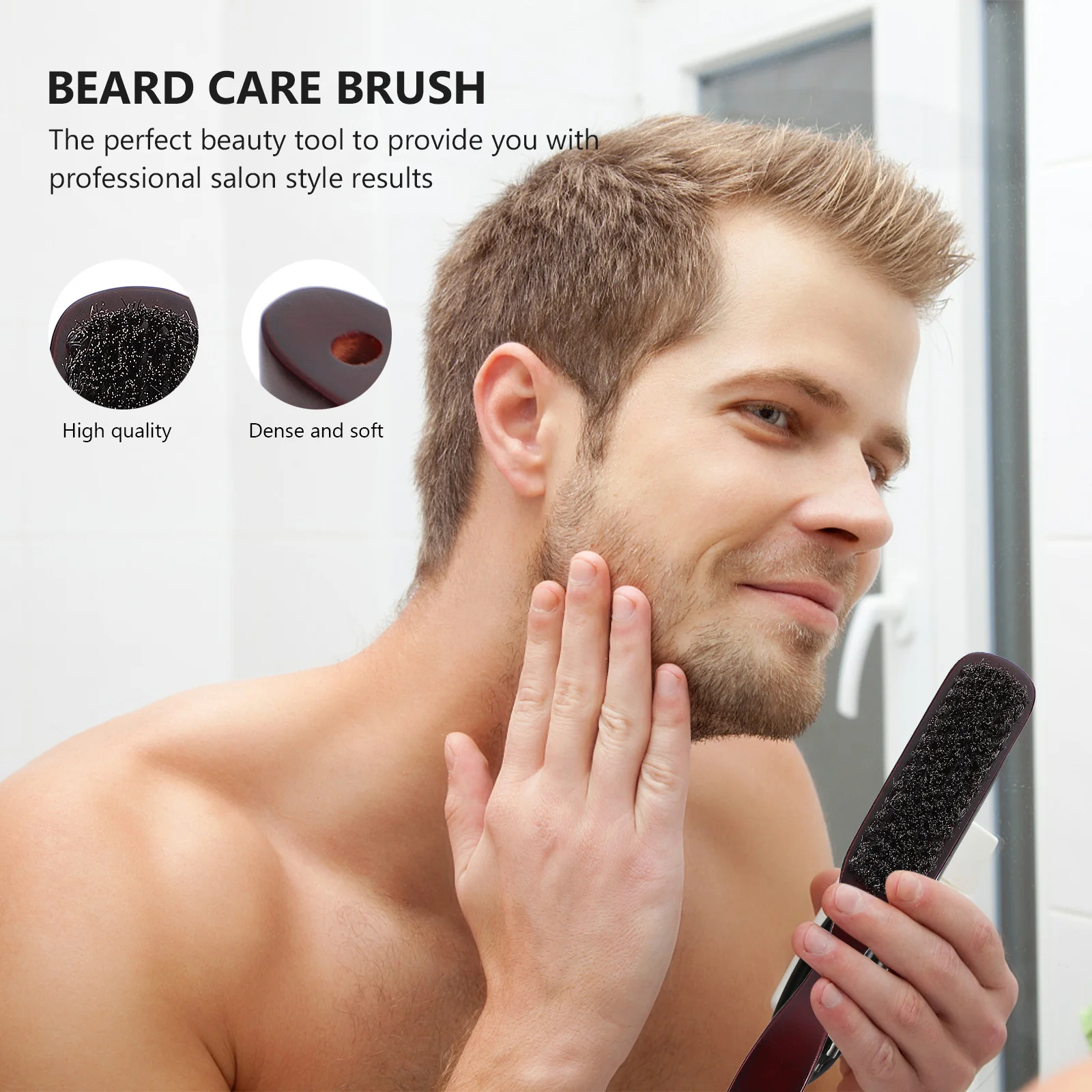 

1pc Facial Cleansing Small Size Lightweight Ergonomic Design Beard Care Tool For Men Wooden Handle Bristle Beard Brush Shaving