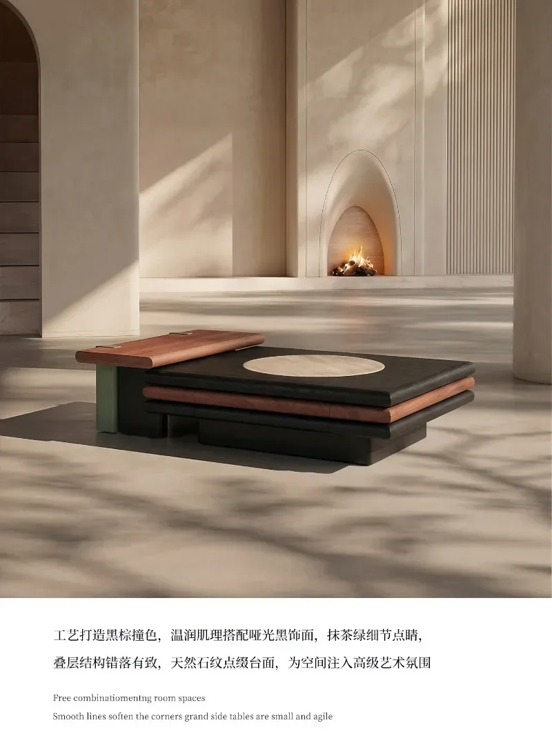 Italian minimalist natural travertine square living room home master design villa coffee table