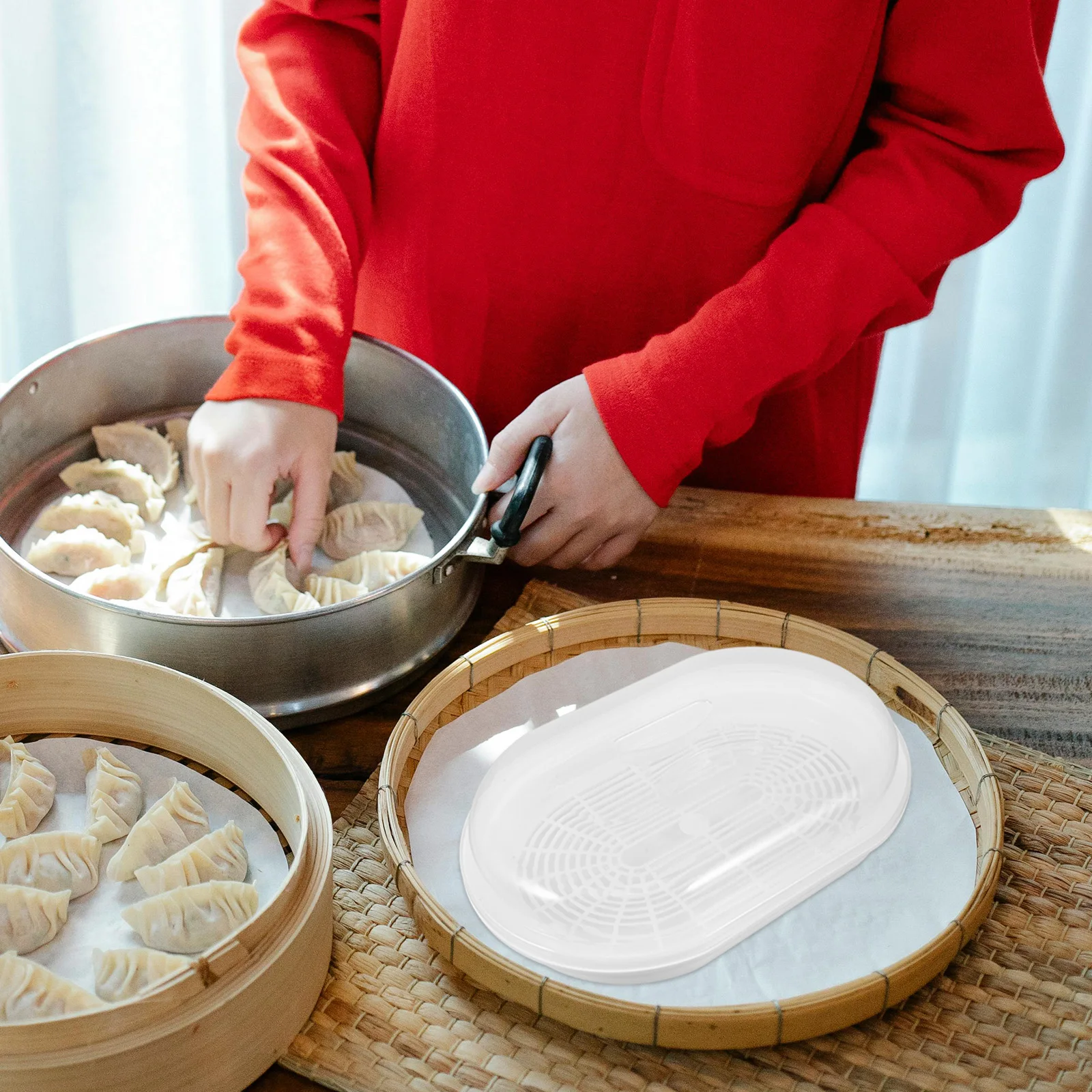 

Microwave Steamer Plastic Kitchen Food Steaming Basket for Vegetables Fish Meat Healthy Cooking Steamer Case