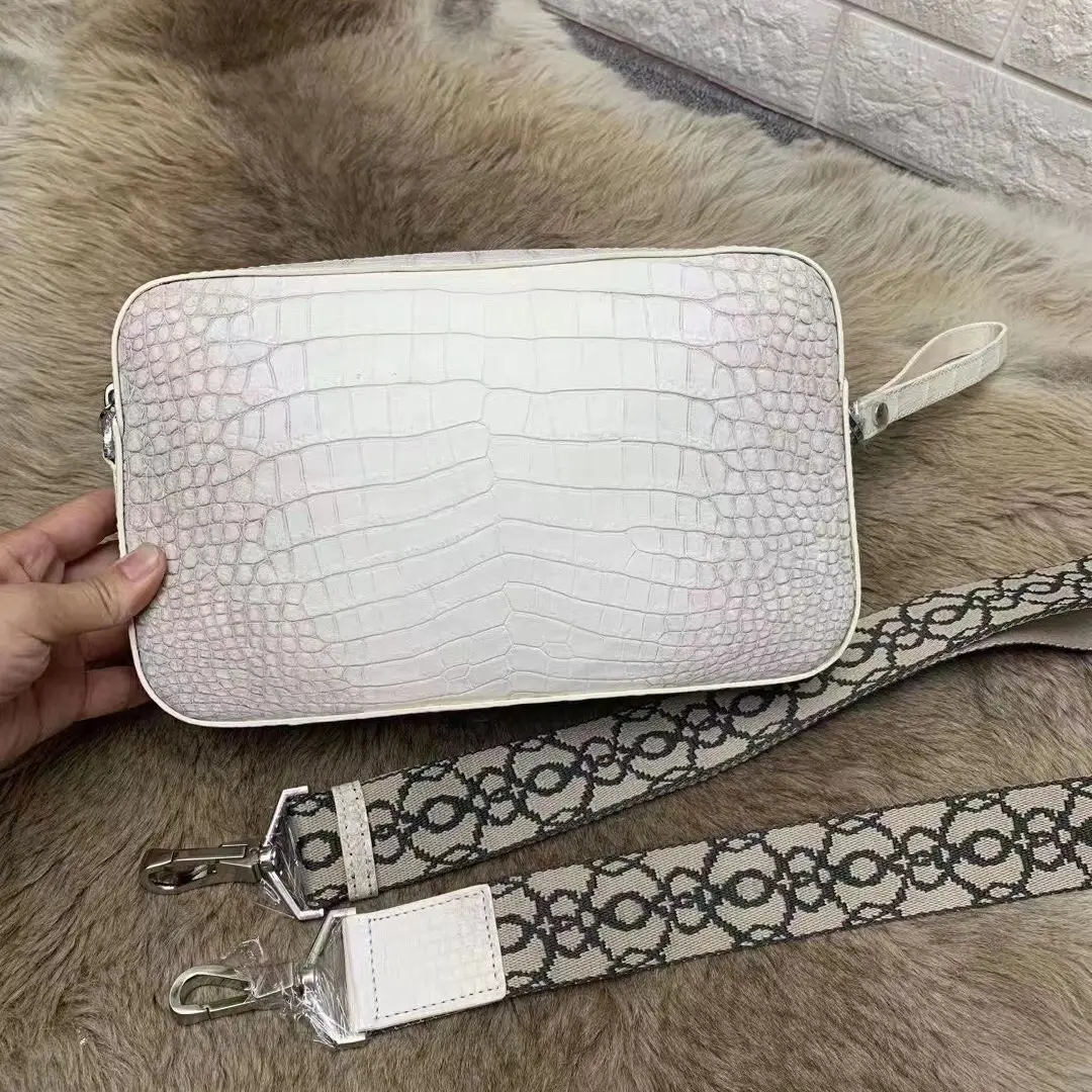 2023 New Luxury Himalayan white Men\'s Clutch Leisure Crocodile Skin Shoulder Bag For Man Fashion Multi Function Messenger Bag 45