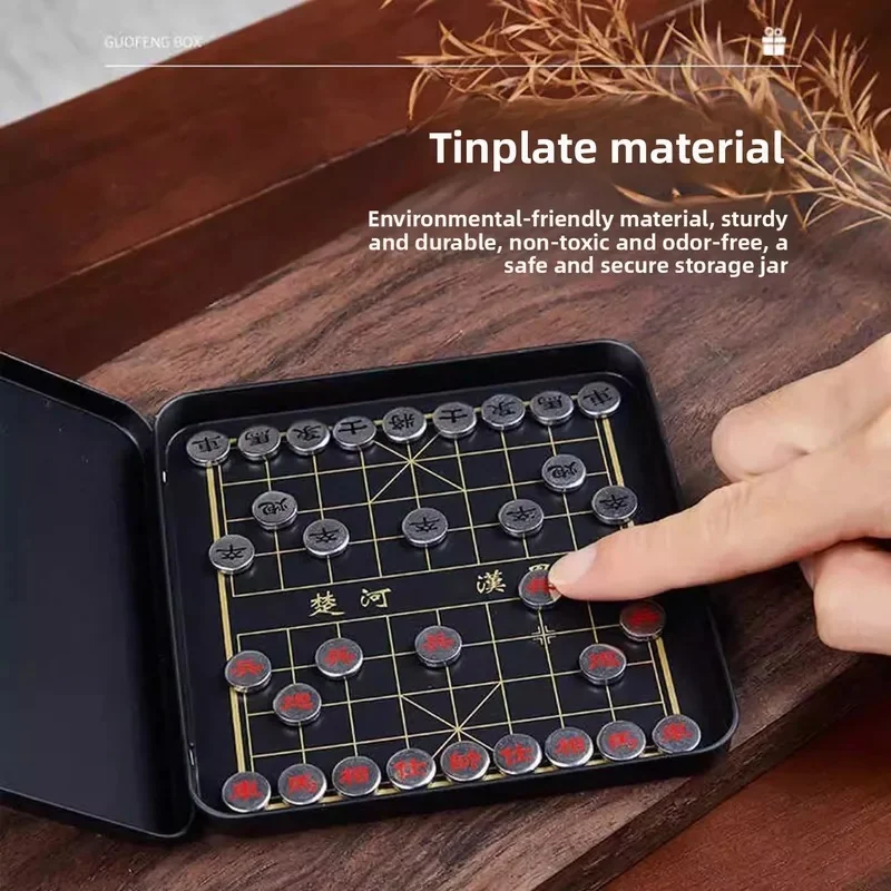 Mini Magnetic Chess Xiangqi Set  Portable Metal Travel Board Game Brain Teaser Puzzle for Kids Adults Desktop Family Party Gift
