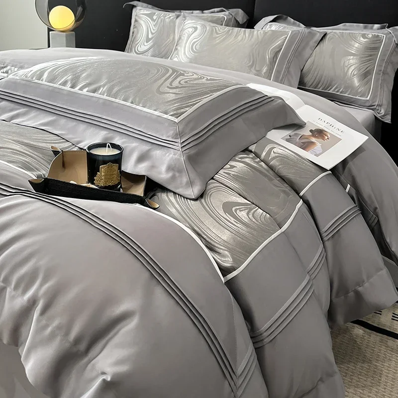 Light Luxury Long-staple Pure Cotton Duvet Cover Pillowcase with Bedsheet Quilt Cover Fitted Bed Jacquard Bedding Set
