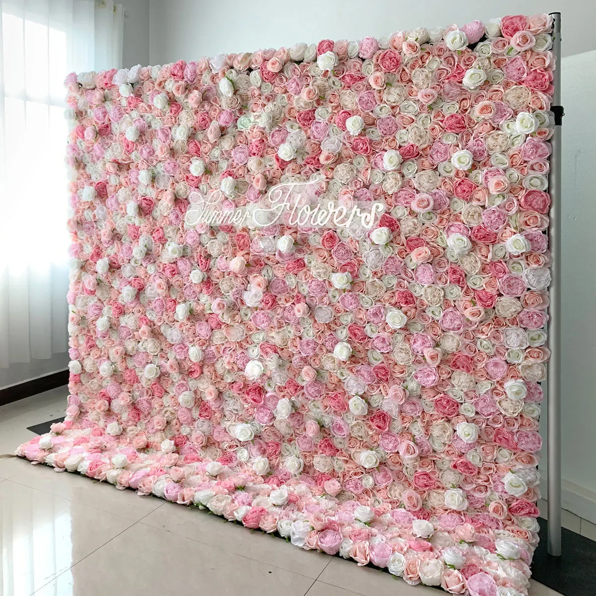 Luxury 3D Champagne Pink Hydrangea rose faux fabric plant flower wall Outdoor wedding background proposal party decorative props