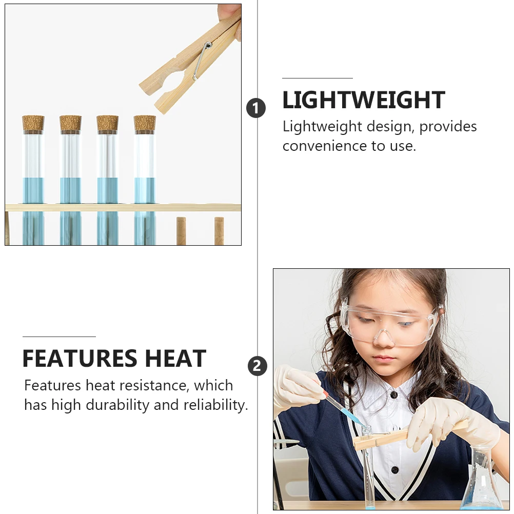 

20Pcs Bamboo Test Tube Holder Heat Resistant Durable Laboratory Equipment Experiment Accessory Chemical Testing Clips