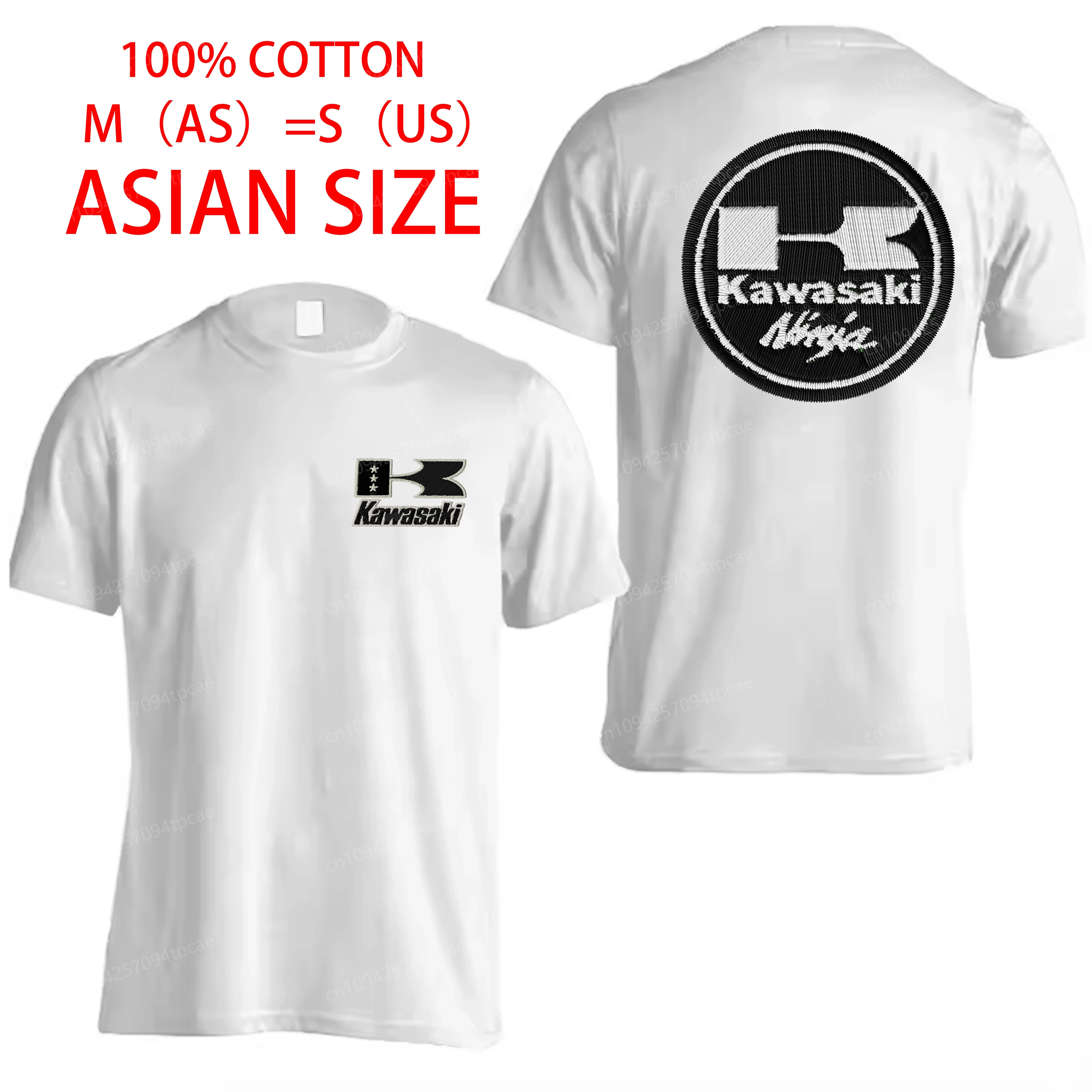 

Embroidery Kawasaki ASIAN SIZE 3D Printing Combed Cotton Men's T-shirt Sports Short Sleeve Tee T-shirts Motorcycle Uniform Man