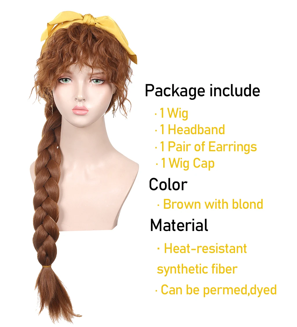 Kyo Cosplay Wig with Hair Band and Earrings for Pepa Encanto Costume Accessories for Halloween Party