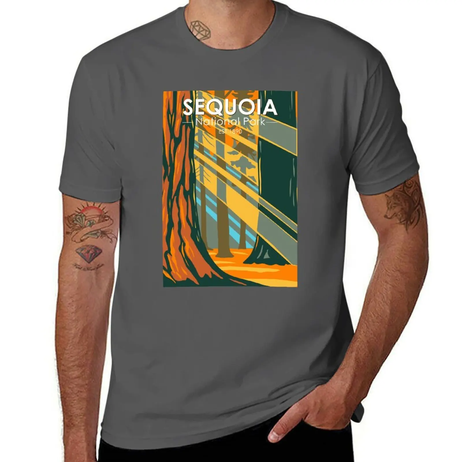 

National Vintage Trees California Sequoia Park Giant Sequoia T-Shirt Basic Casual Wear Short Sleeve Top