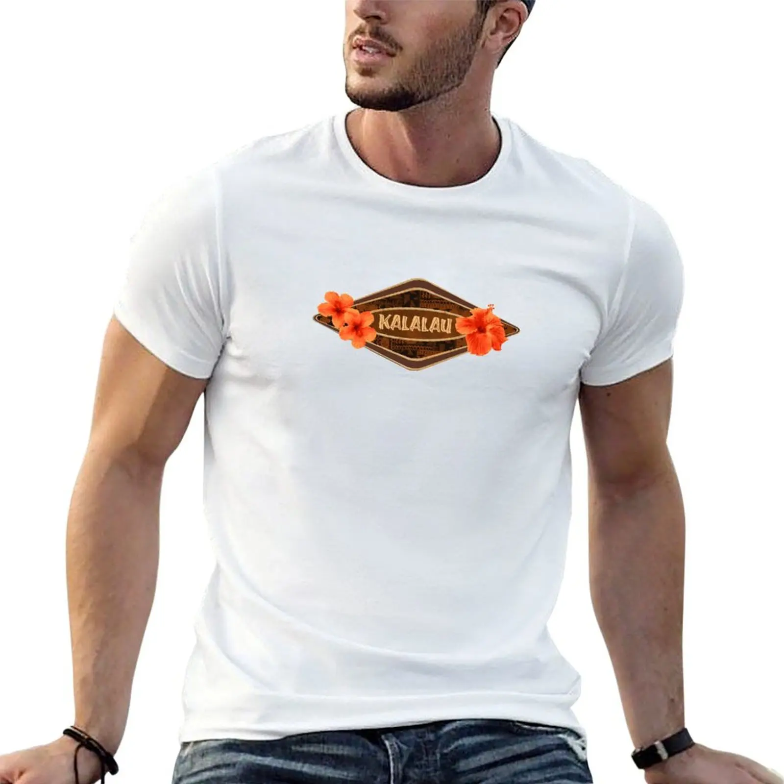 

shirts Print Hawaiian Aloha Tapa Vintage T-Shirt & brand - Kalalau Brown quality Hibiscus t high Orange man luxury