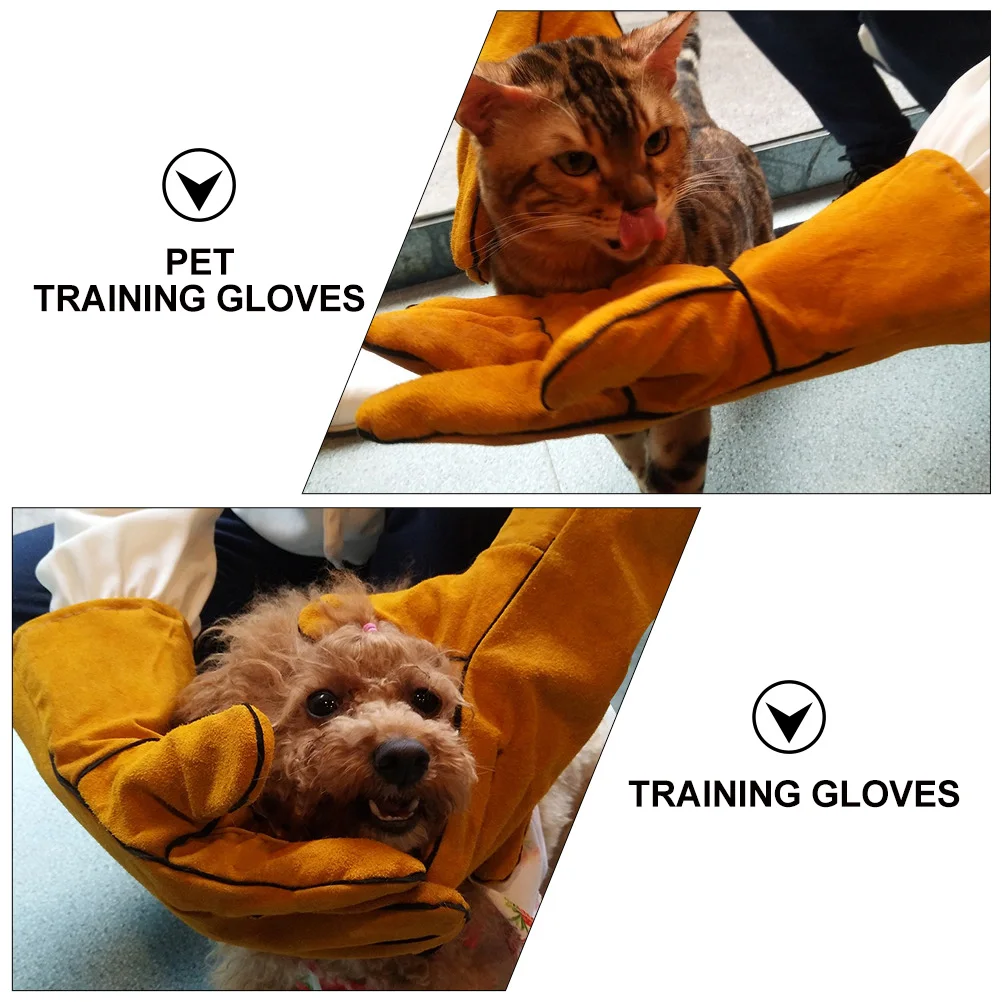 Anti Bite Gloves Pet Keeping Protective Training Parrot Hand Protection Yellow Color Size Two Layer Cowhide Durable Practical