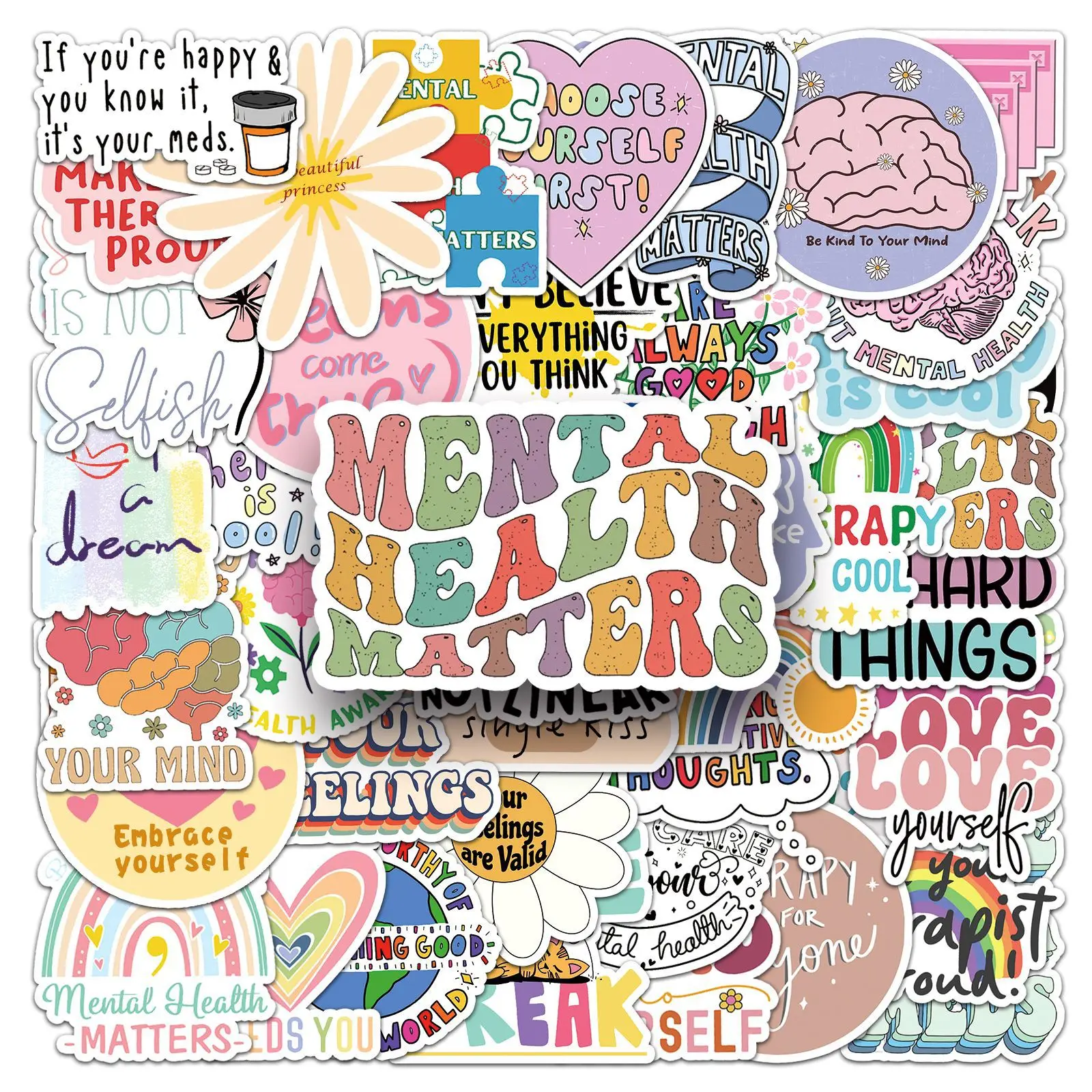 50PCS Mental Health Stickers Graffiti Stickers DIY Diary Phone Case Handmade Scrapbook Aesthetic Stickers