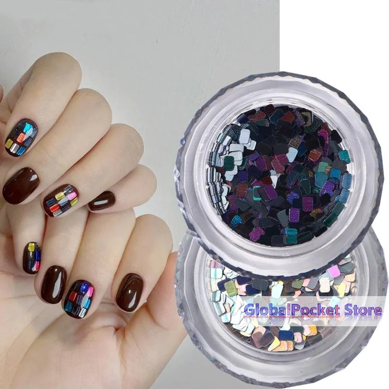1 Jar Square Nail Glitter Jewelry Minimalist And Rectangle Sparkling Light Luxury Style DIY Wearing Armor Decoration Materials