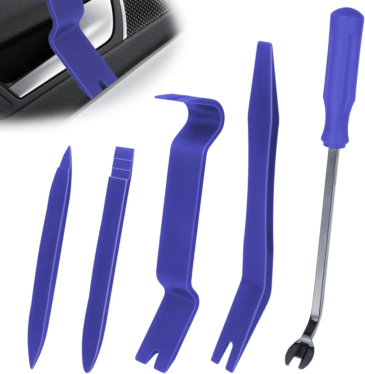 

5PCS Auto Trim Removal Tool Kit, No Scratch Plastic Pry Tools for Car Door Panel, Interior Fastener Puller Set (Blue)