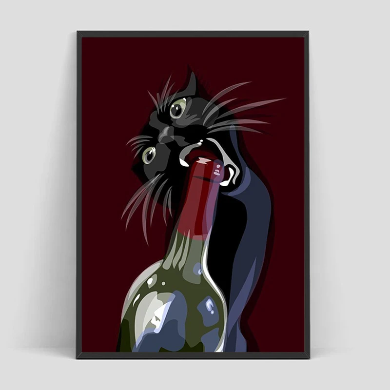 

The Black Cat Tempted By Red Wine Poster Wall Posters Room Decor Interior Paintings Decoration Bedroom For Home Coffee House Bar