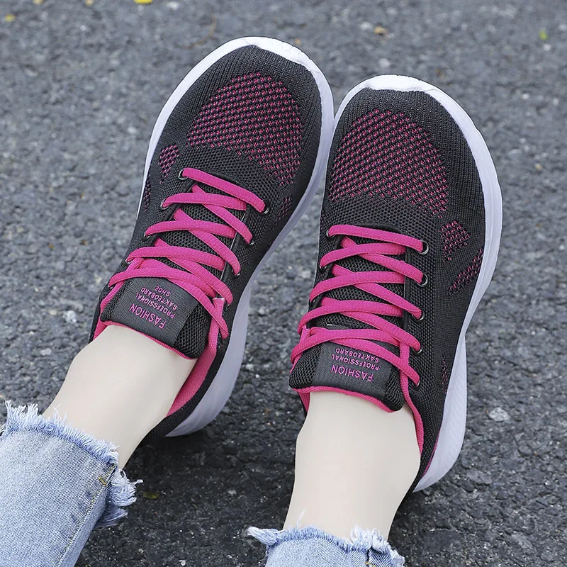 Women's Casual Shoes, Breathable Vulcanized Shoes, Elastic Outdoor Flat Bottomed Comfortable Mesh Walking Sports Shoes