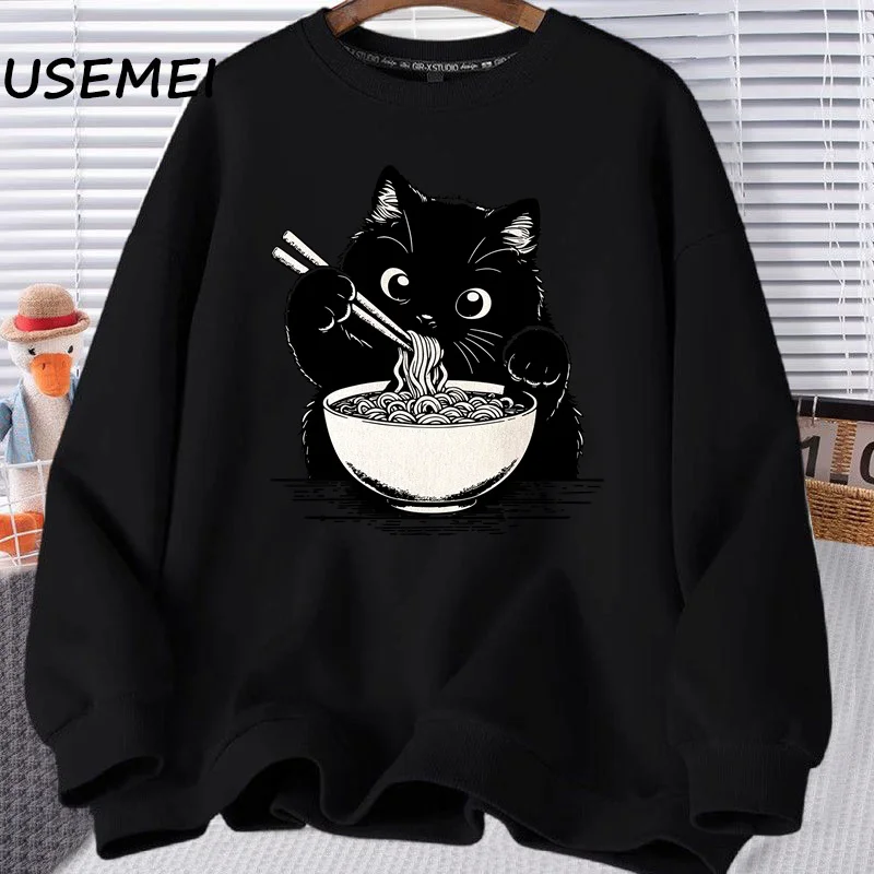 Noodle Cat Womens Sweatshirts Ramen Cat Mom Hoodies Trendy Cat Lover Clothes Funny Graphic Hoodies Pullover Long Sleeve Clothes