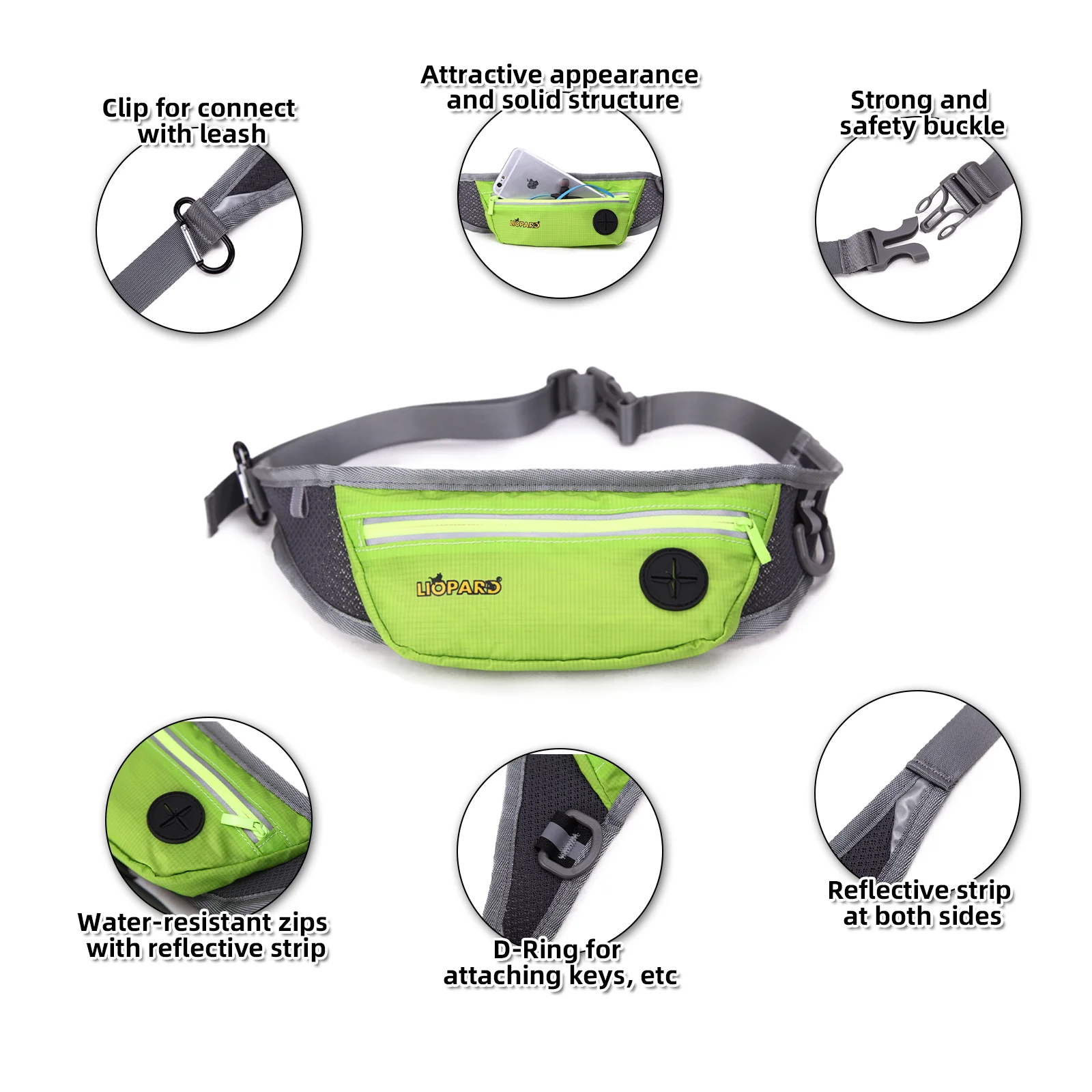 Прочная нейлоновая поясная сумка для дрессировки собак для бега, включая мешки для мусора для дрессировки домашних животных 11 см * 43 см