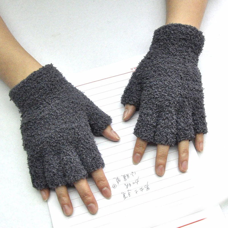 Guantes sin dedos de felpa para mujer, manoplas de invierno suaves y cálidas para estudiantes, guantes para escribir al aire libre, protección