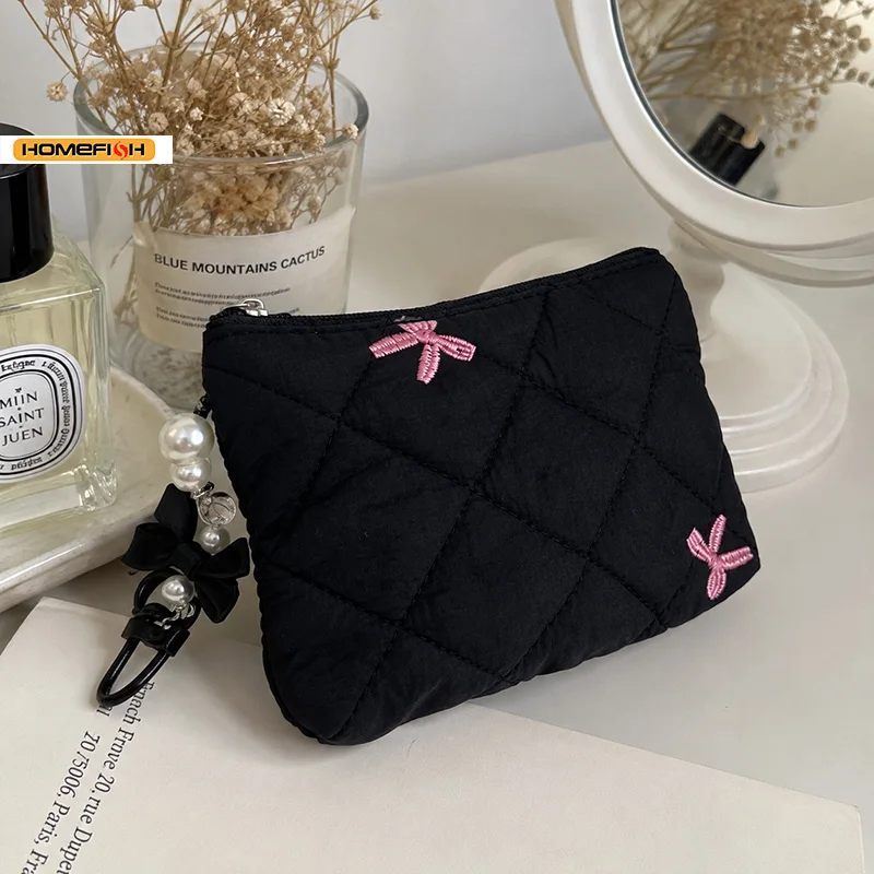 HOMEFISH Gesteppte Schleifen-Make-up-Tasche, Tragbare Reise-Tasche für Lippenstift, Kopfhörer, Kleine Gegenstände, Exquisite Handtasche – Detail 7