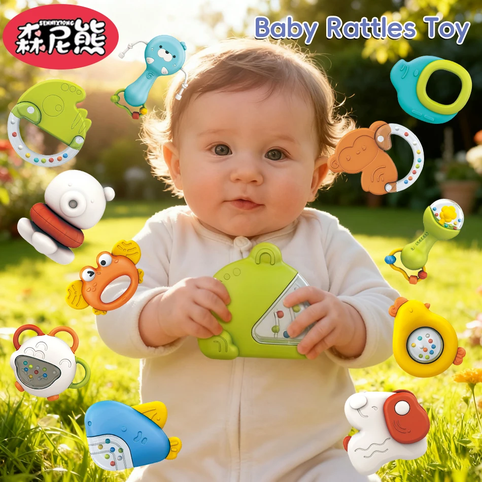 กระดิ่งมอนเตสซอรี่สำหรับเด็ก SENNIXIONG รูปช้างและฉลามน่ารัก ของเล่นเขย่ามือสำหรับเด็กกัดเล่น ช่วยพัฒนาประสาทสัมผัส ของเล่นสำหรับเด็กวัยเตาะแตะ รูปปลาวาฬ บรรจุกล่องของขวัญ