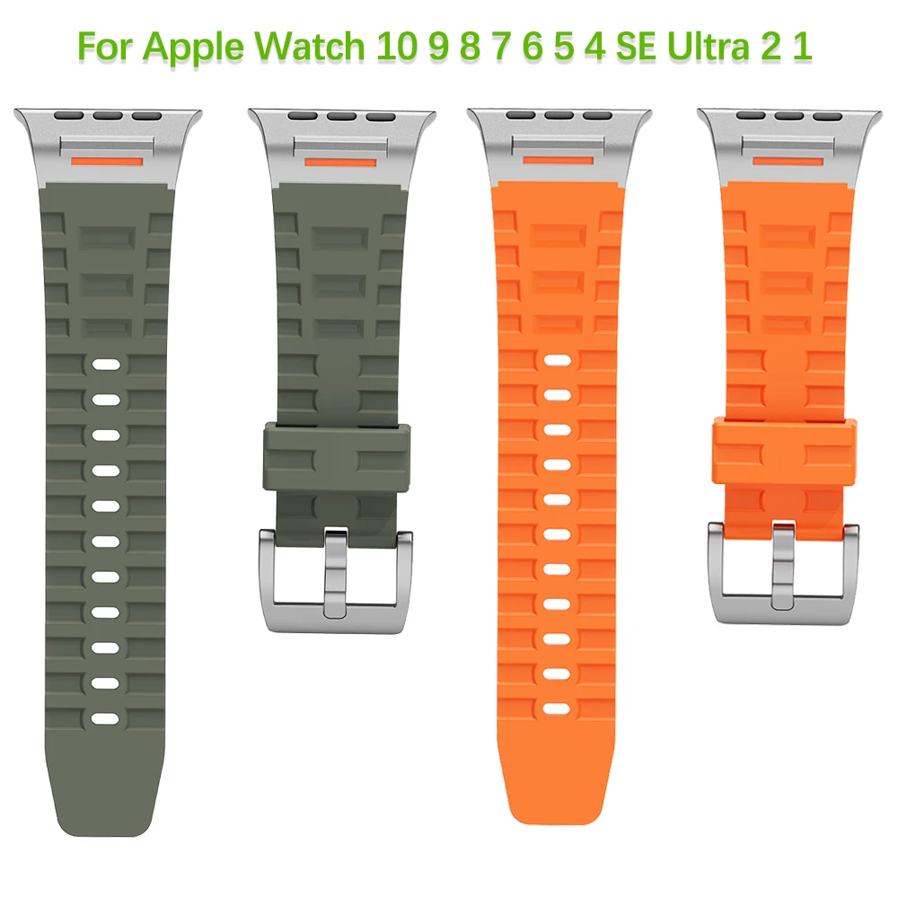 Роскошный спортивный ремешок для Apple Watch Ultra 2/1 49 мм 10 9 8 7 46 мм 45 мм Силиконовый браслет для iWatch6 5 4 se 44 мм Мягкий ремешок Correa