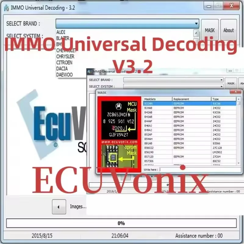 EcuVonix IMMO decodificación Universal v3.2 eliminar el código IMMO de ECU + clave para instalación ilimitada enlace de software