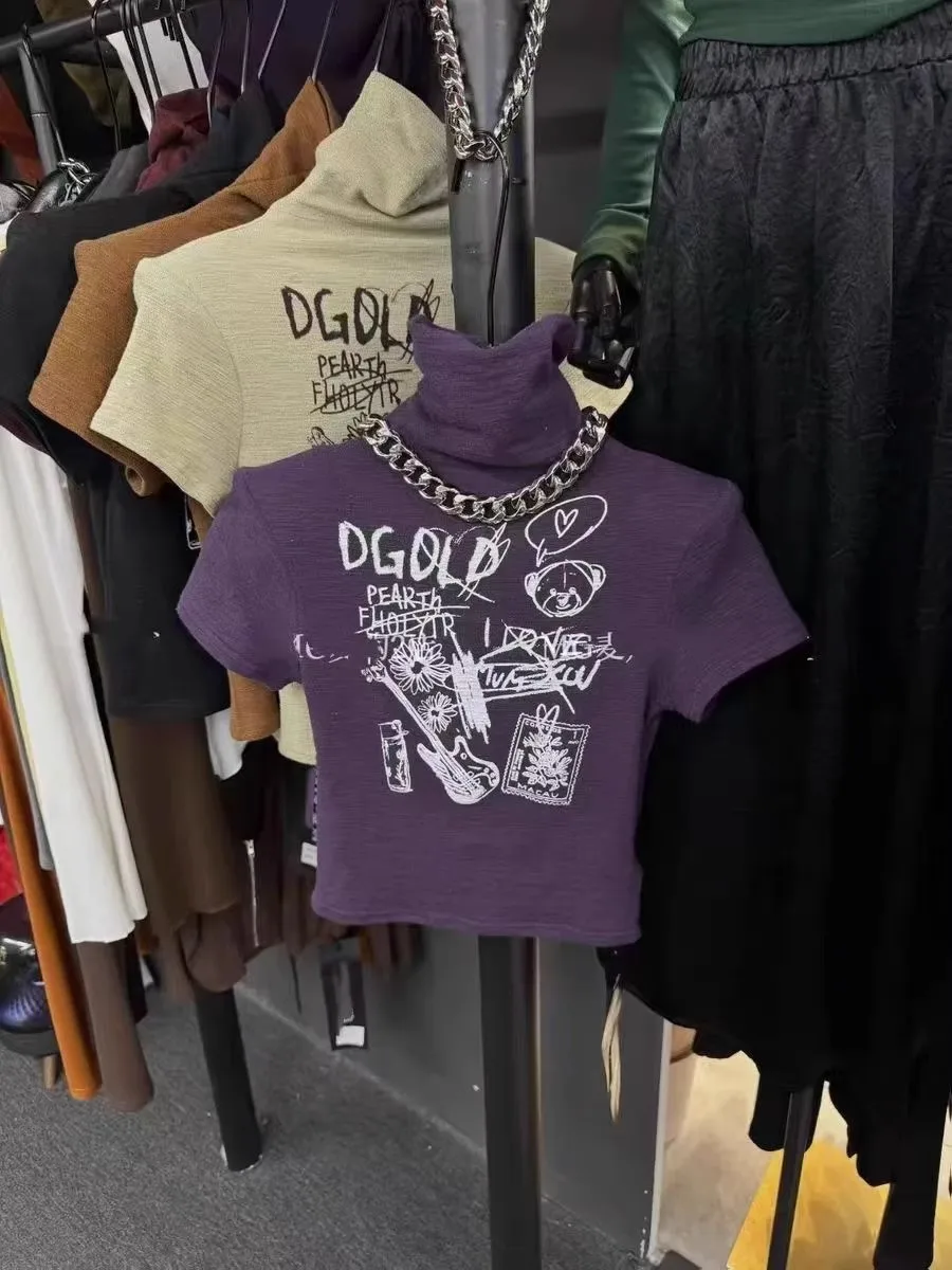 

Модная женская укороченная рубашка с высоким воротником и коротким рукавом, приталенная, осенняя новинка, плиссированная, в корейском стиле, для офиса