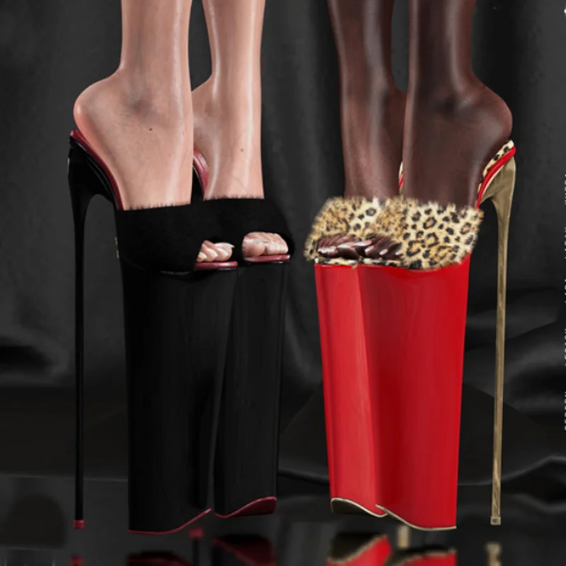 

Leopard Slip On Fur Platform Sandals Thin High Heel Sexy Fashionable Cool Summer Casual Big Size Woman Shoes Zapatillas Mujer